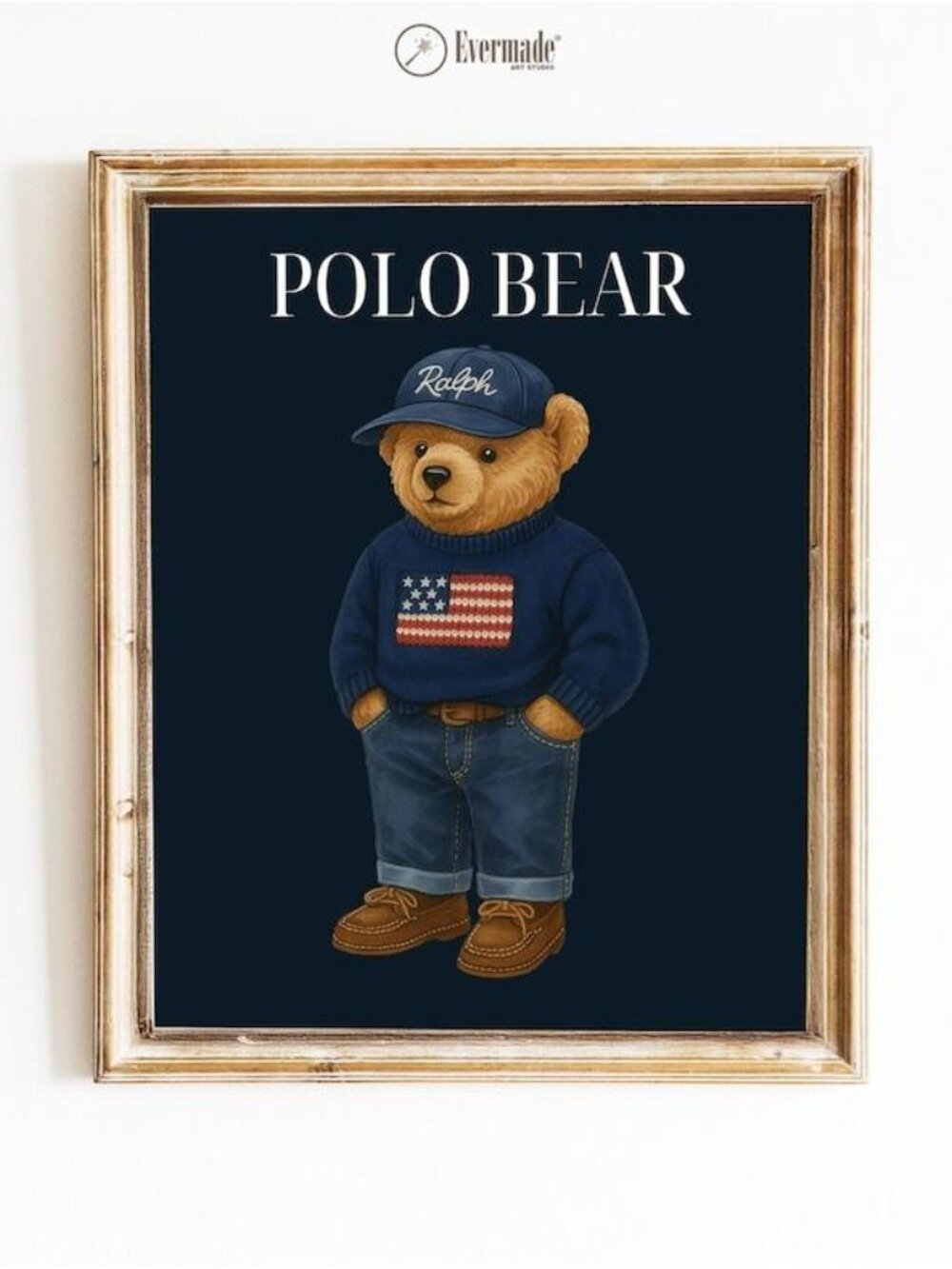 Polo Bear Fashion Poster, Vintage RL Style Wall Art, Preppy Teddy Bear
